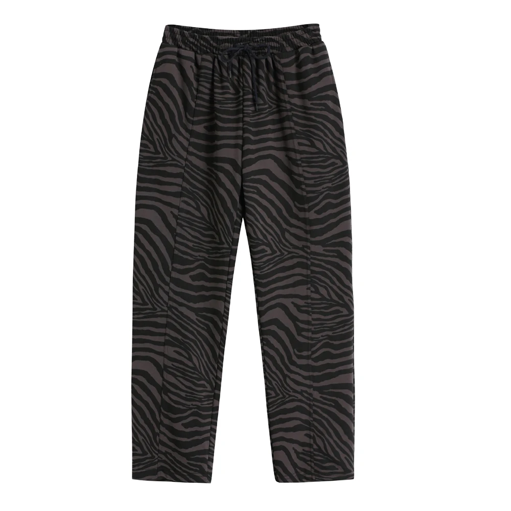 

2020 winter women's fashion zebra printed wide-legged pants female vintage straight waist drape loose thin joker slacks pants