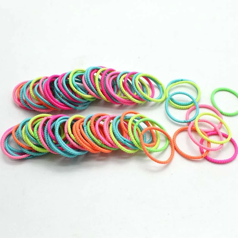 12 100 Pcs Girl Hair Rings Fluorescent Color Hair Accessories Ponytail Rubber Hair Rope High Elastic Hair bnads Head Rope for Girls - Цвет: 12