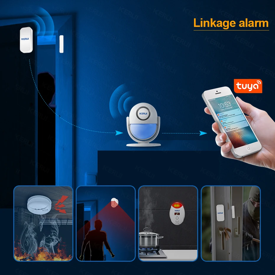 KERUI WP71 Tuya Smart WIFI Motion Alarm System Wireless PIR SensorsWorks with Alexa LED Flash 120dB Loud | Безопасность и защита