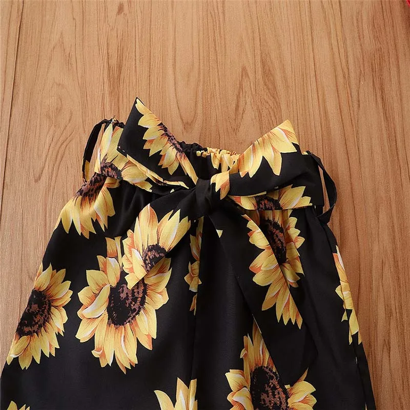 Conjuntos de ropa para ni&ntilde;as, Top con tirantes de girasoles y pantalones cortos, moda para ni&ntilde;os, estilo occidental, 2 uds.-5