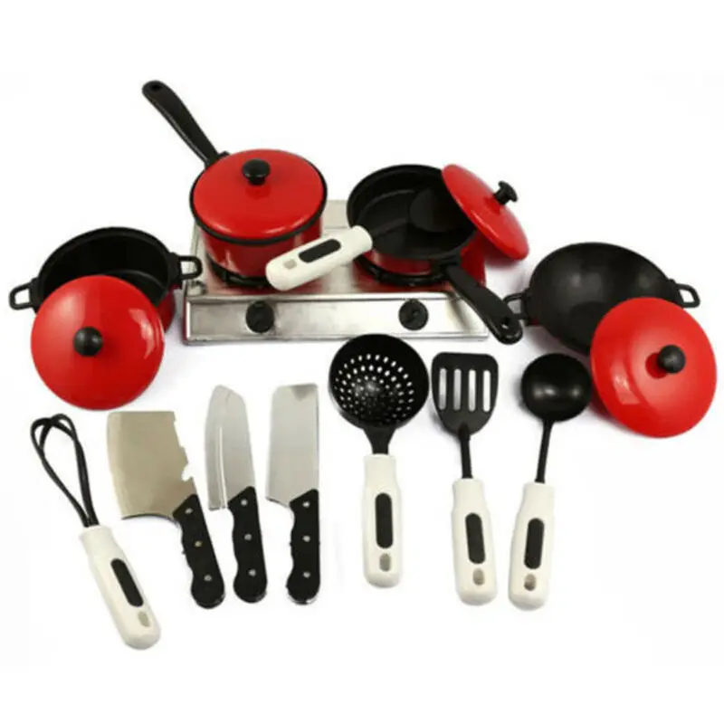 

13PCS Children Toy Play House Kitchen Utensils Cooking Pots Pans Food Dishes Cookware A
