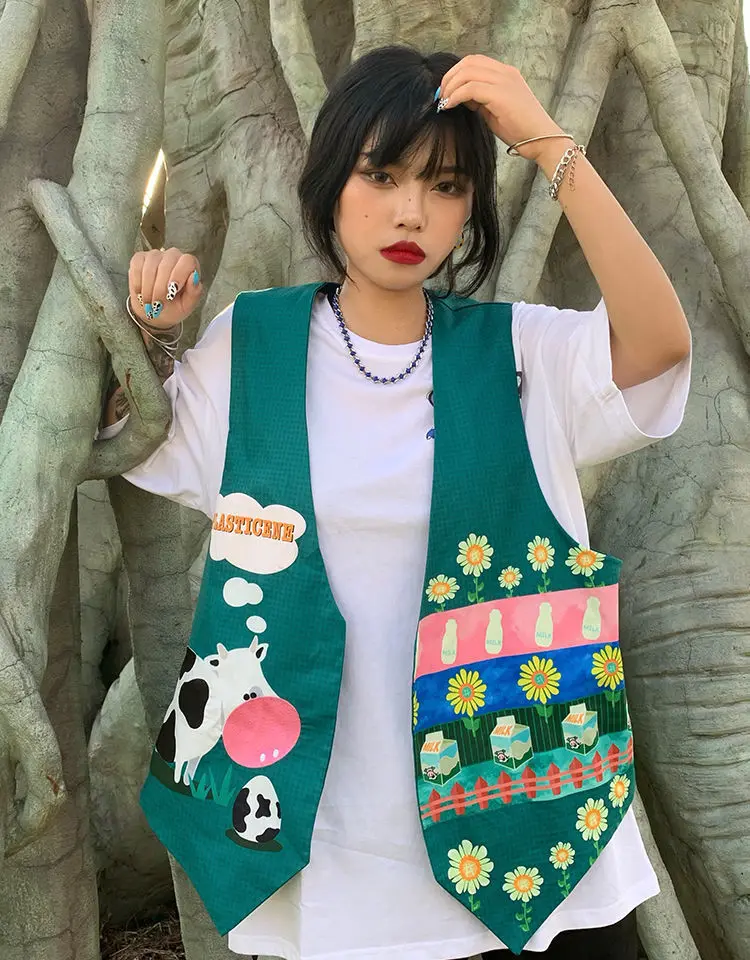 

Summer Spring New Oversized Women Cardigans Vest Coat Cartoon Lovely Printed Outwear Unisex Clothes Harujuku Vest SY162