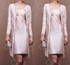 Платья для матери невесты, кружевное розовое официальное платье выше колена, 2021, пиджак с длинным рукавом, для гостей на свадьбу, платья наряды