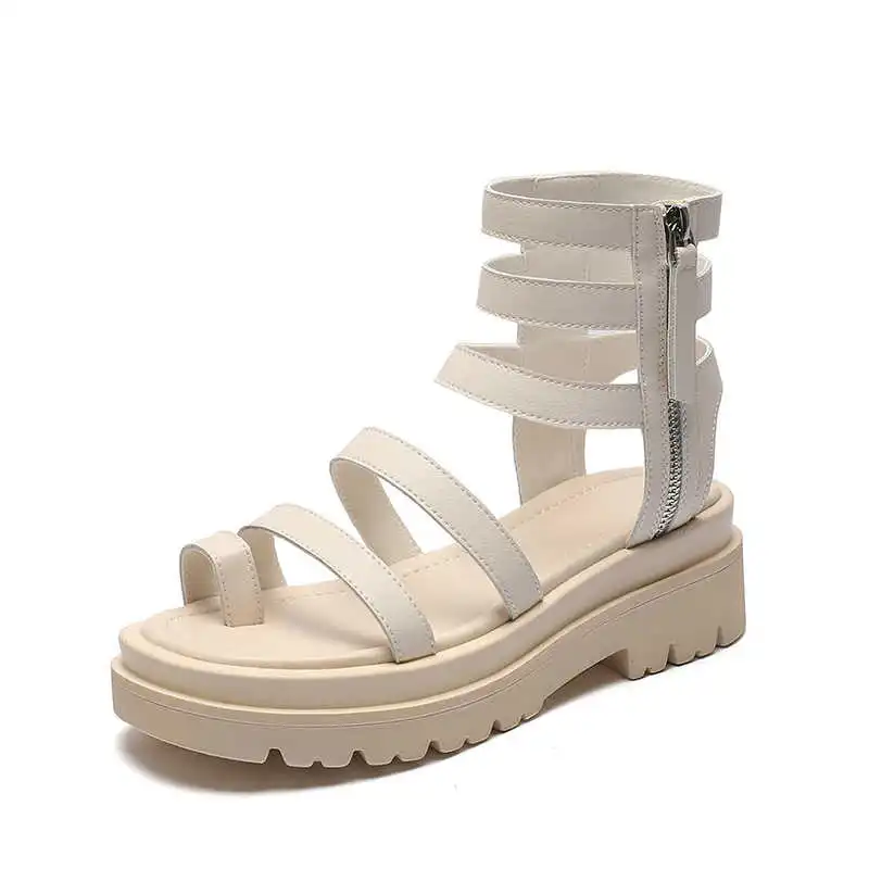 

Leather sandals women's 2021 summer new side zipper breathable thick bottom versatile ROMAN SANDALS small fragrance women's