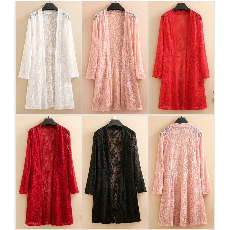 

Women Medium Long Lace Shirts Spring Summer Casual Cardigan Shirt Model