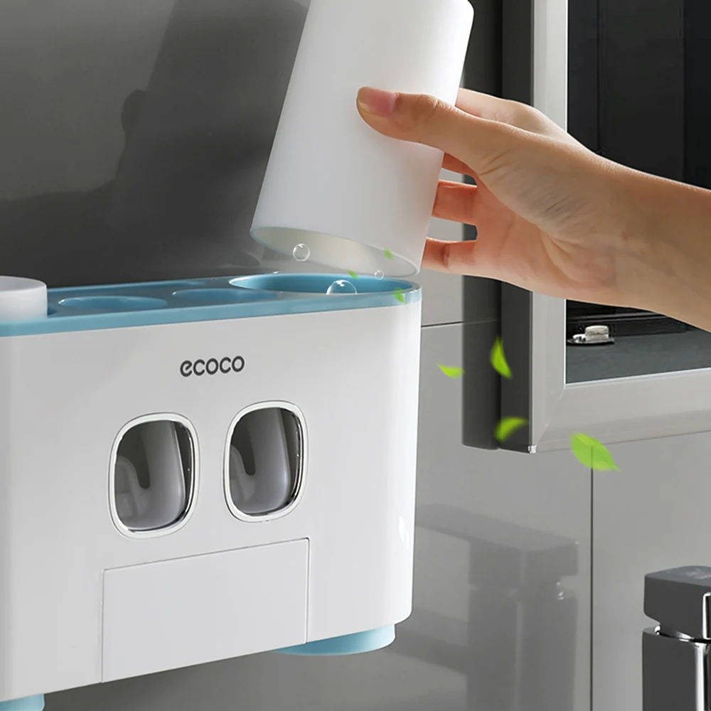 Ecoco стеллаж для хранения, новинка, настенный держатель для зубных щеток, ванная комната, стеллаж для хранения туалетных принадлежностей с 2 дозаторами для зубной пасты, 4 чашки