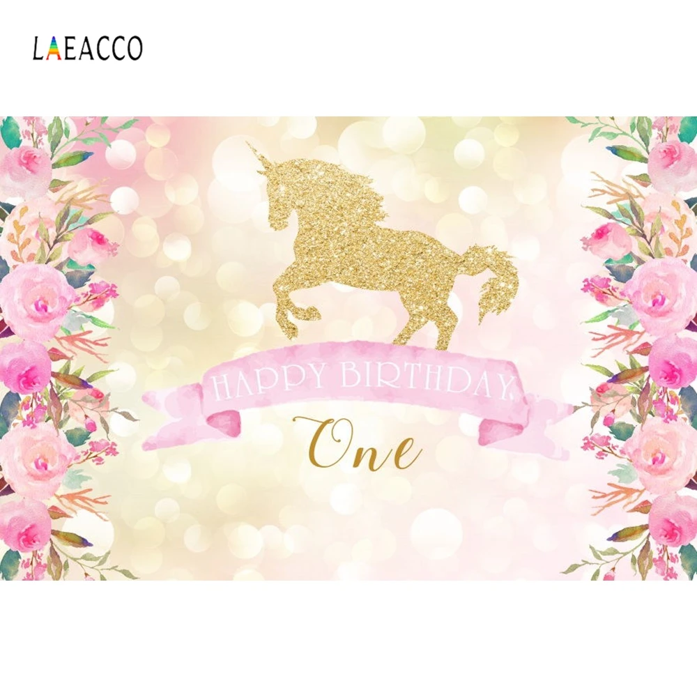 Фотофоны Единорог для 1 го дня рождения розовые цветы светильник боке фотография