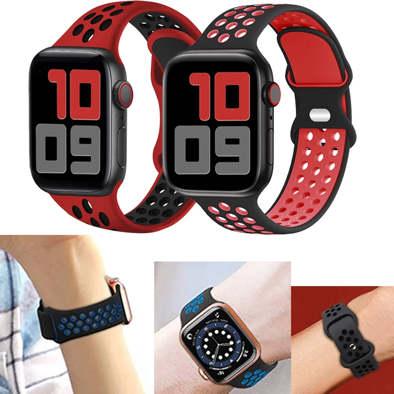 

Ремешок спортивный для Apple Watch Band 6 SE 5 4 44 мм 40 мм, силиконовый Воздухопроницаемый браслет для iWatch Watch Series 54321 38 мм 42 мм