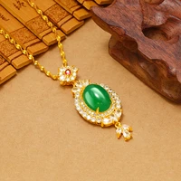 vietnam sand gold inlaid green chalcedony pendant girls clavicle chain ethnic style fashion personality jewelry wild wholesale