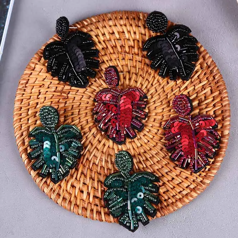 Богемные Акриловые Красные Бусины листья серьги подвески ручной работы для