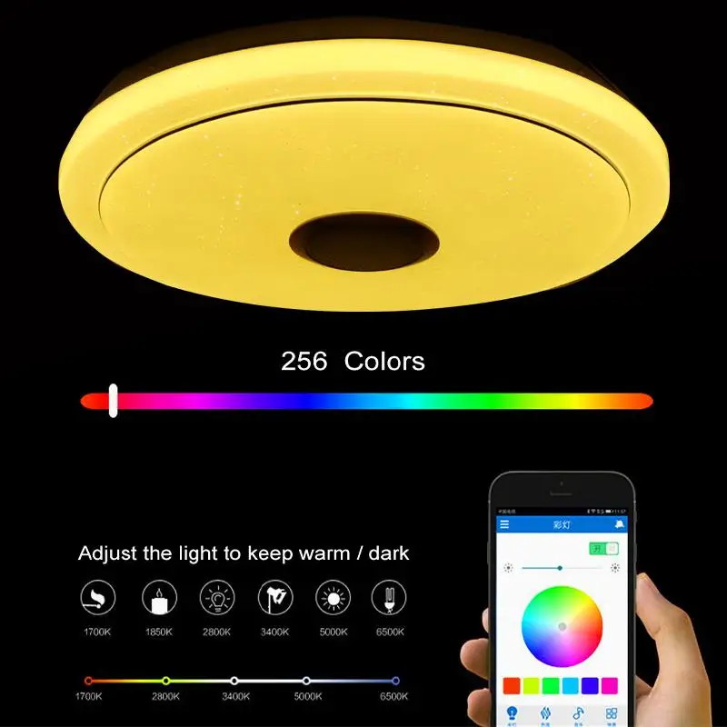 $46.60 300W 40cm Modern RGB Dimming LED Ceiling Light Remote/APP Intelligent Control bluetooth Speaker Music Light Smart Ceiling Lamp