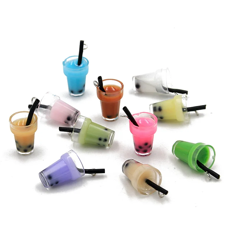 

10Pcs 11 color 18*10mm 3D lovely pearl milk tea cup locket resin jewelry DIY amulet earring key chain accessories