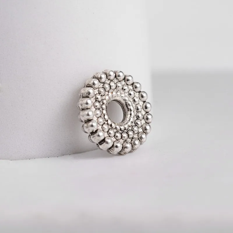 

50 pc Tibetan Style Flat Round Zinc Alloy Spacer Beads Antique Silver 9x2mm Hole: 2.2mm