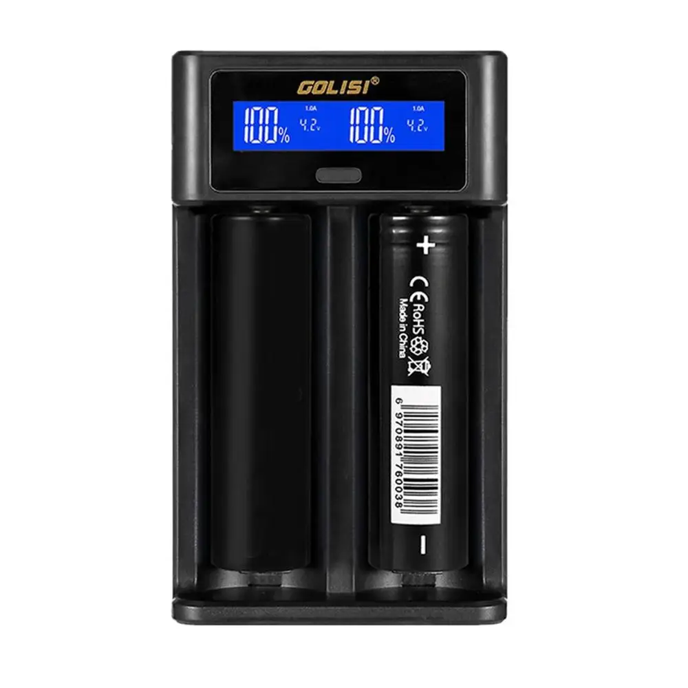 Golisi i2 2.0A Смарт ЖК-зарядное устройство для быстрой зарядки для 18650 21700 Li-Ion Ni-MH Ni-Cd AA AAA аккумуляторная батарея - Цвет: Черный