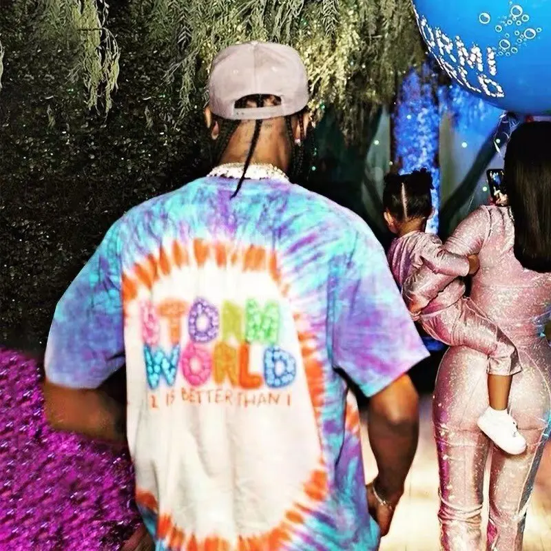 

Best Version Travis Scott Cactus Jack Stormi 2 Party Tie-Dye Men T shirt Astroworld Printed Women Men Oversize Cotton T shirt
