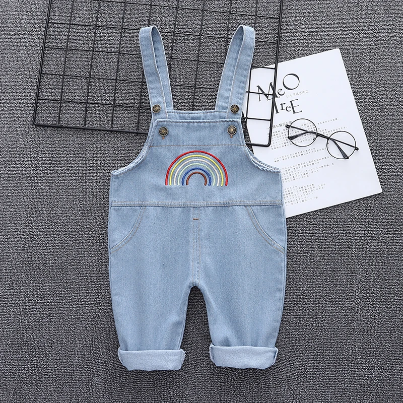 

Джинсовый комбинезон для мальчиков и девочек, Модный комбинезон радужной расцветки с динозавром, повседневная одежда для малышей на осень