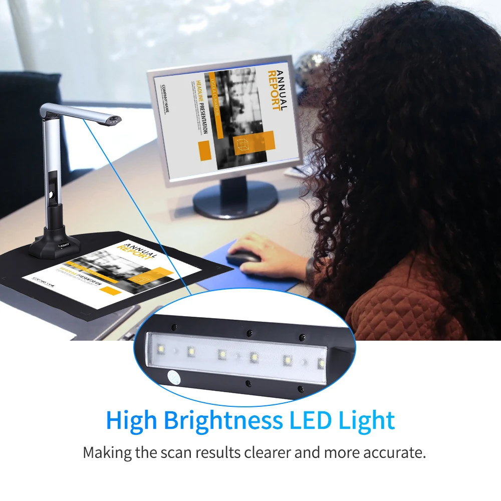 

Aibecy BK52 Portable Book & Document Camera Scanner Capture Size A3 HD 10 Mega-pixels USB 2.0 High Speed Scanner with LED Light