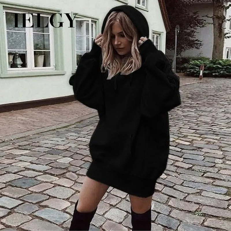 

IELGY Explosion Ladies Solid Color Hooded Loose Long Sleeve Thick Sweatshirt