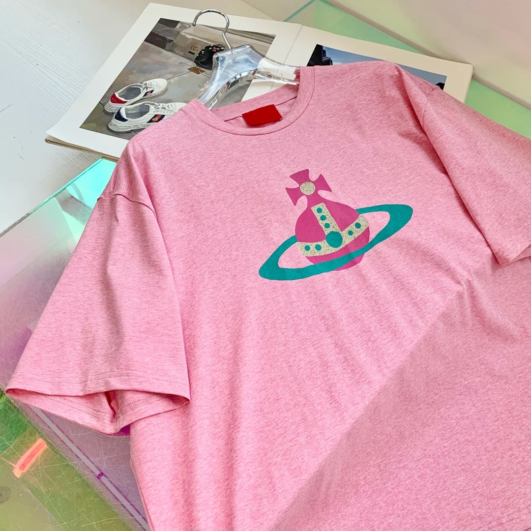 

2021 модная свободная хлопковая розовая футболка с принтом и коротким рукавом, женские футболки с графическим принтом, женские футболки овер...