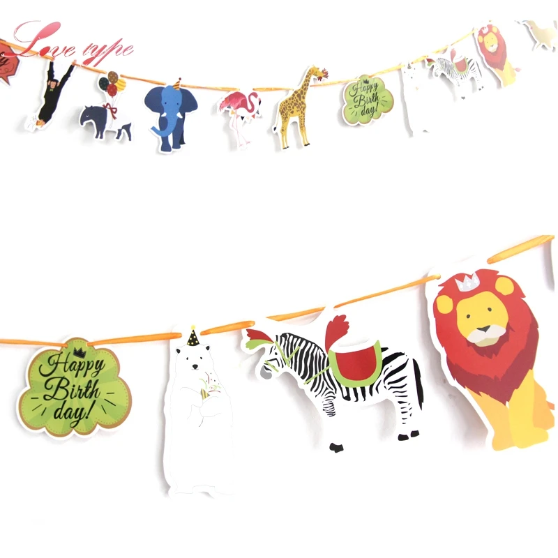 Новинка! 1 Набор С Днем Рождения бумажный флаг с животными для вечеринки гирлянда