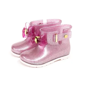 Прозрачные блестящие дождевые сапоги Mini Melissa Style для девочек, новинка 2020, непромокаемые ботинки для воды, сандалии для девочек, Водонепроницаемые дождевые сапоги
