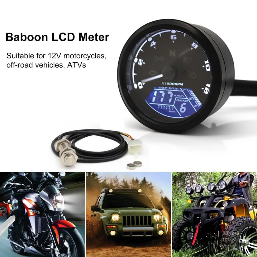 

Modified Gauge LED Oil Meter Baboon Instrument Speedometer LCD Screen Speedometer Tachometer Odometer for 12V Motorcycles