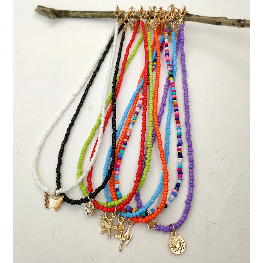 

Bohemia Butterfly Starfish Pendant Colorful Beaded Necklace For Women Handmake Seed Bead Clavicle Chain Necklace Fashion Jewelry