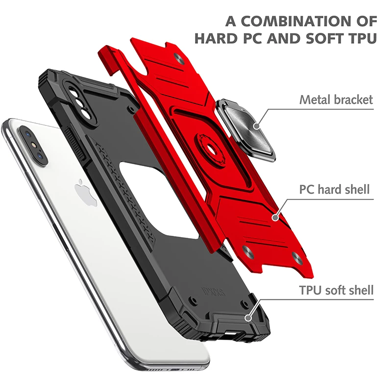 Heavy Duty Car Magnet Shockproof Armor Case For iPhone 12 13 mini 11 Pro 6s 6 7 8 Plus X Xr Xs Max Cover 360 Ring Stand Holder | Мобильные
