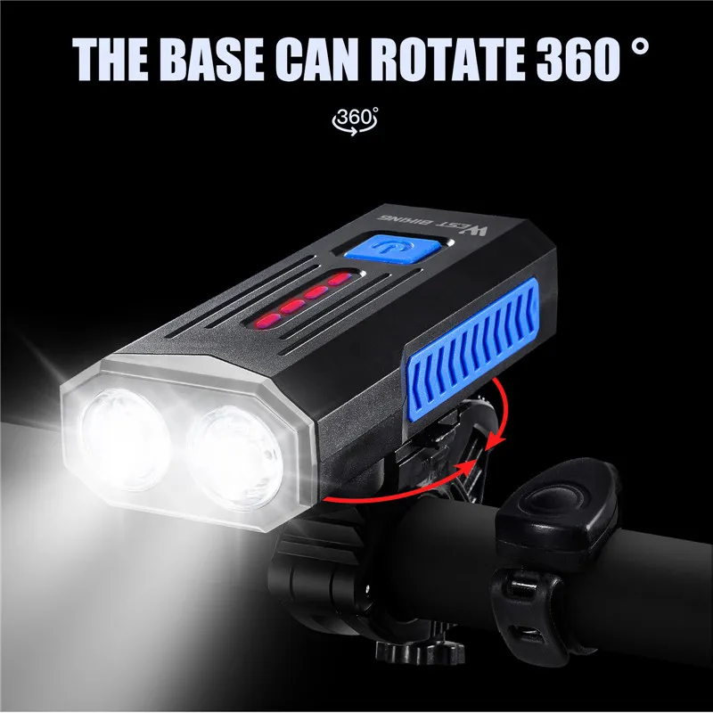 4000mAh MTB Bike Light LED USB Rechargeable Bicycle Headlight With Horn Bell Waterproof 360 Degree Rotating Cycling Front Lamp | Спорт и
