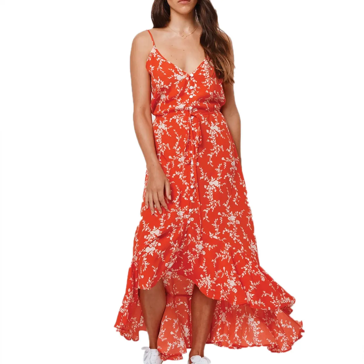 Женское платье макси в стиле бохо с цветочным принтом летнее женское без рукавов