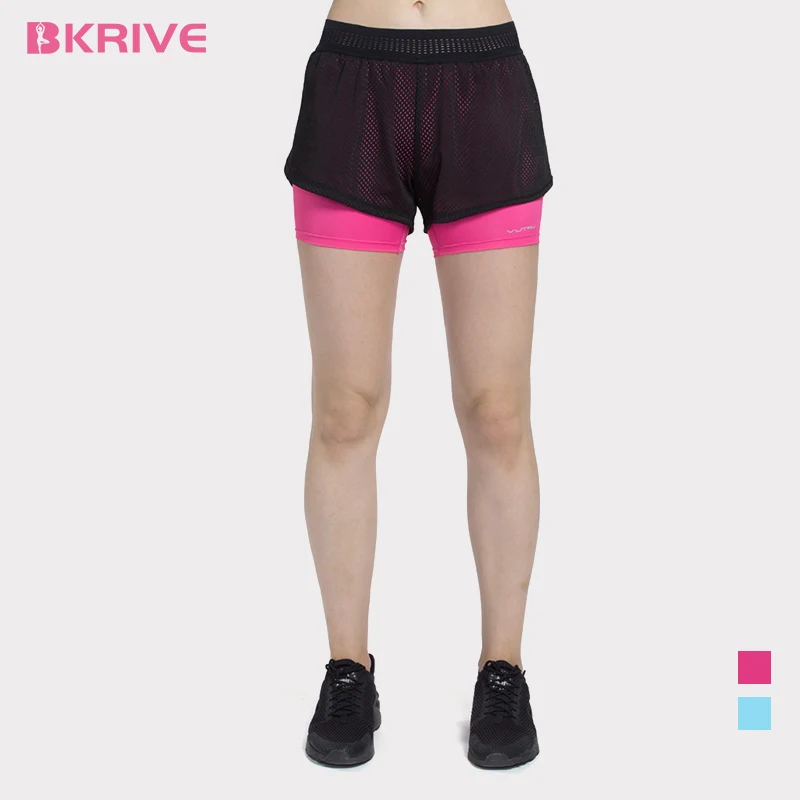 

BKRIVE Women Yoga Shorts 2 in 1 Sports Running Seamless Blue Pink Short Female Fitness Workout Push Up Gym Breathable Yoga Pants
