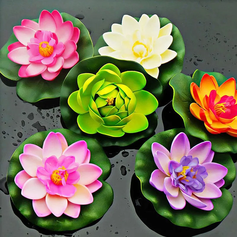 

Floating Lotus Artificial Flower 10/18cm Lifelike Water Lily Micro Landscape for Wedding Pond Garden Fake Plants Decor
