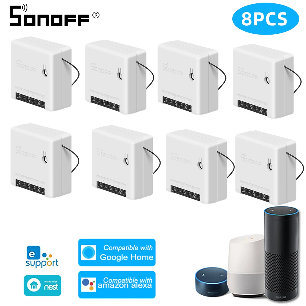 8pcs mini SONOFF Basic/мини двухсторонний Wifi умный переключатель маленькое приложение/LAN/голос/пульт дистанционного управления DIY Поддержка одного внешнего переключателя Google Home Alexa - Комплект: 8pcs mini