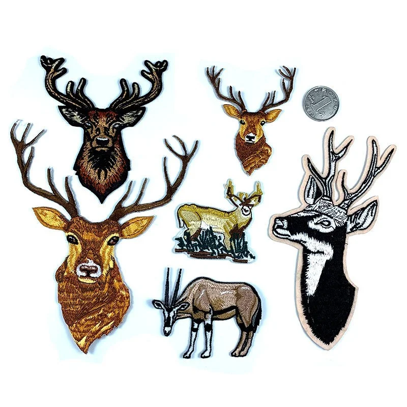 

50pcs/Lot Embroidery Patches Letters Clothing Decoration Accessories Sika Deer Antelope Animal Diy Iron Heat Transfer Applique