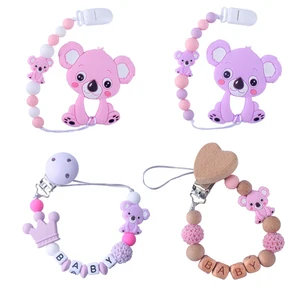 Лидер продаж, детская силиконовая соска на цепочке с защитой от падения, силиконовая мини-соска коала для младенцев, клипы на цепи держатель для детского прорезывателя, подарок