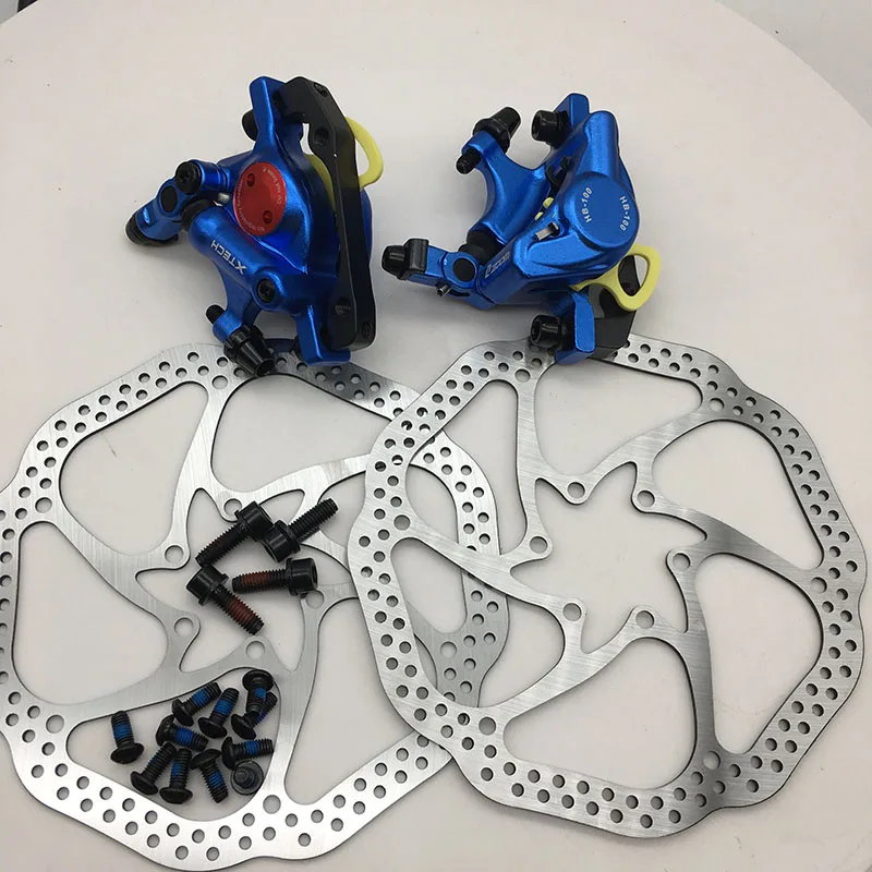 blue pair w rotors Zoom HB-100 MTB велосипед тормоза HB100 велосипед электрический велосипед тормоза суппорт с роторами части велосипеда гидравлический поршень двухсторонний тормоз - Цвет: blue pair w rotors