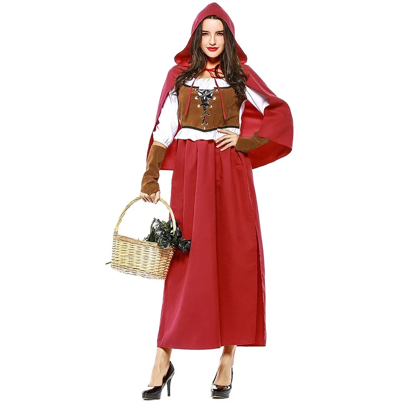 Vintage Women Halloween Little Red Riding Hood Peasant Costume Female Medieval Renaissance Outfit Steampunk Set For Ladies XXL |