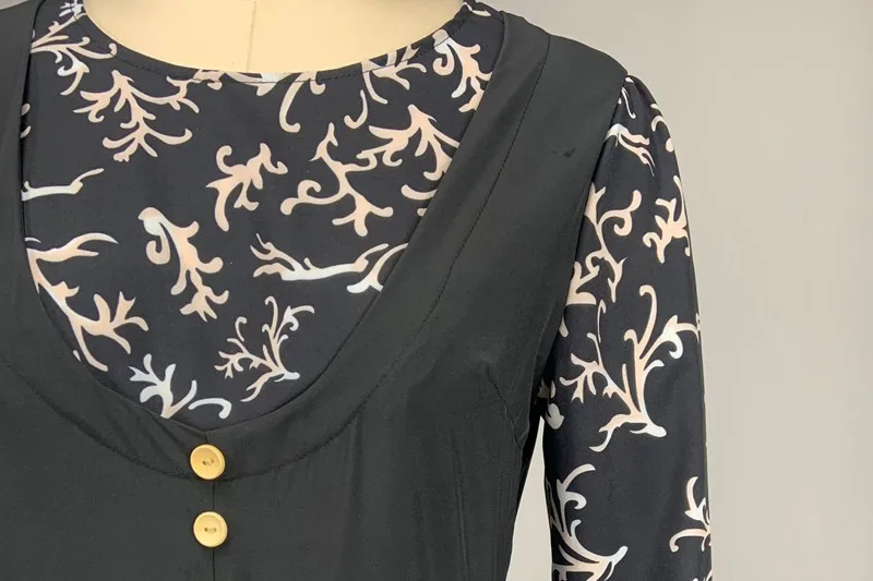

Elegant Full Sleeve Patchwork Dress Women 2021 Autumn Casual O-neck Collar Vintage Office Lady Maxi Long Party Dresses Vestidos