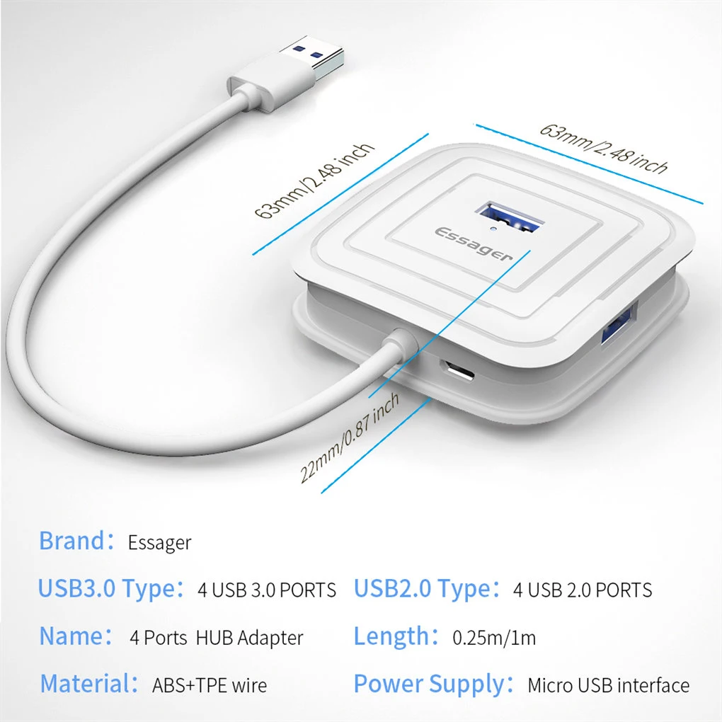 

Essager usb-хаб 4 порта USB 3,0 разветвитель поверхности Мульти USB 2,0 концентратор адаптер с блоком питания для компьютера OTG концентратор