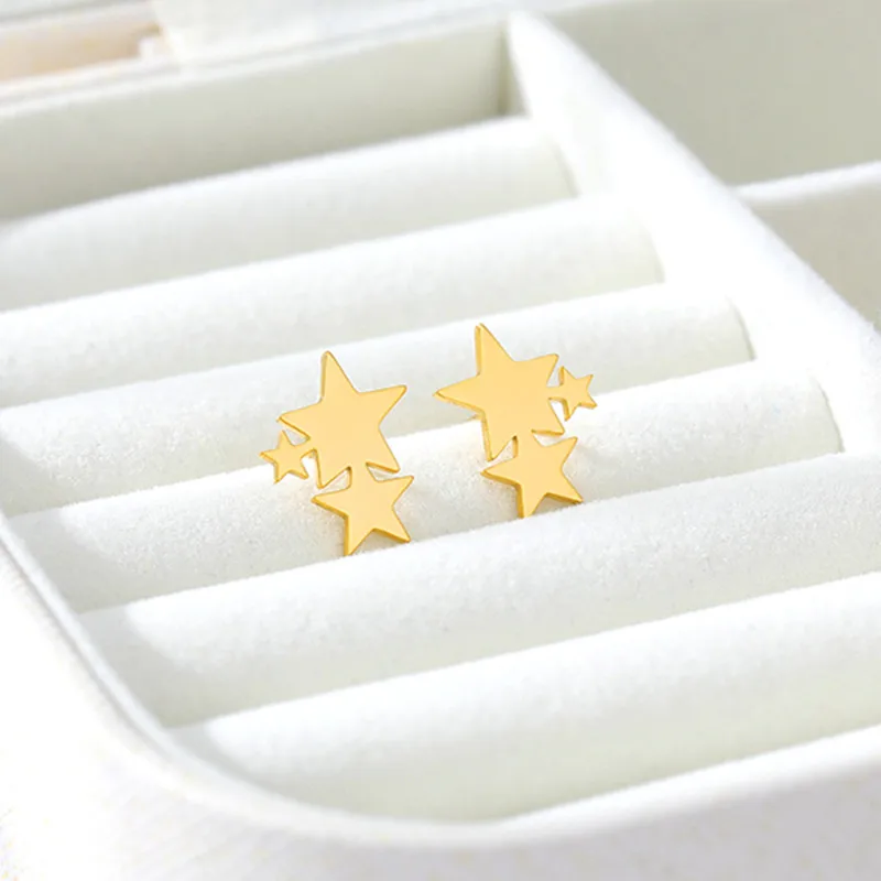 Серьги со звездами для девочек стальные серьги из розового золота с