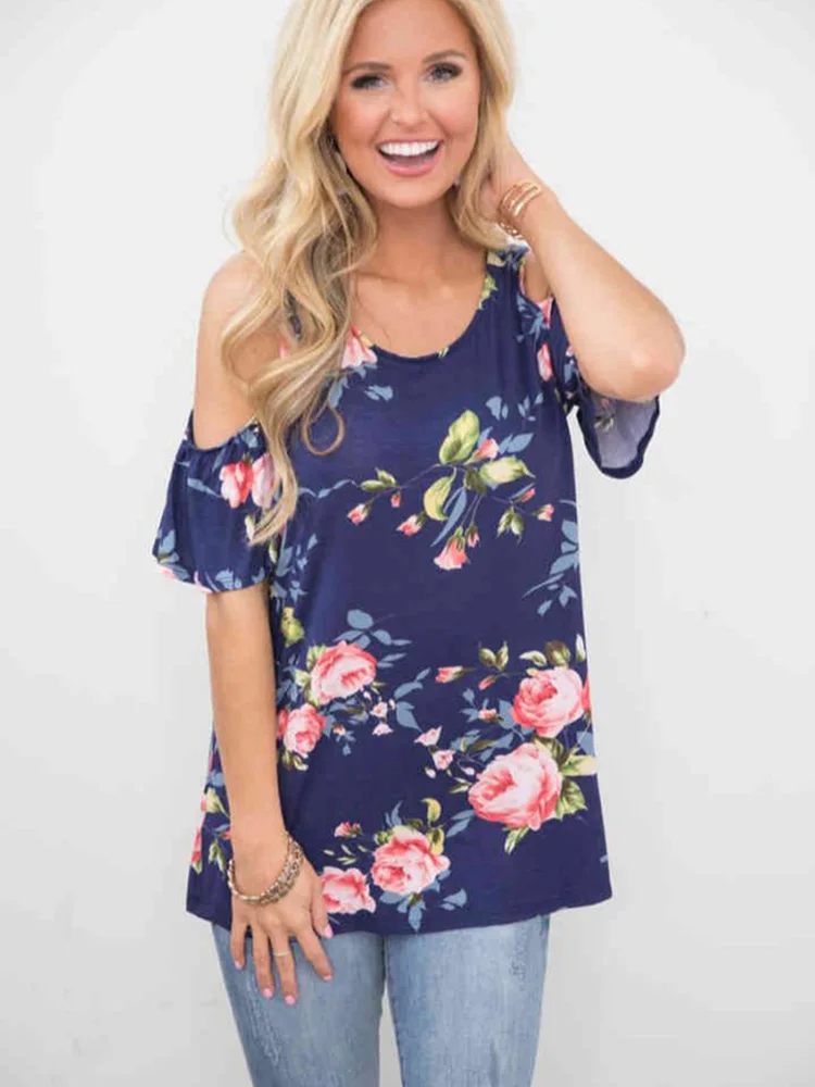 Женская шифоновая блузка с принтом Повседневная Свободная открытыми плечами