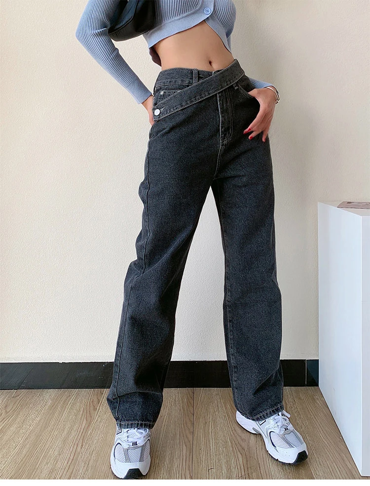 

2021 Jeans Women Wide Leg Pants Mom Femme Black Blue Jeans High Waist for Woman Trousers Pantalones