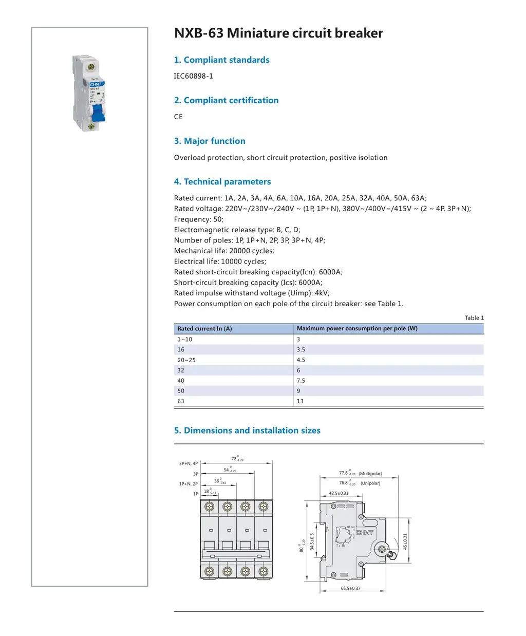 Автоматический выключатель Chint NXB-63 2 полюса C тип mcb 1A 2A 3A 4A 6A 10A 16A 20A 25A 32A 40A 50A 63A Мини автомат защити цепи DZ47-63 C45