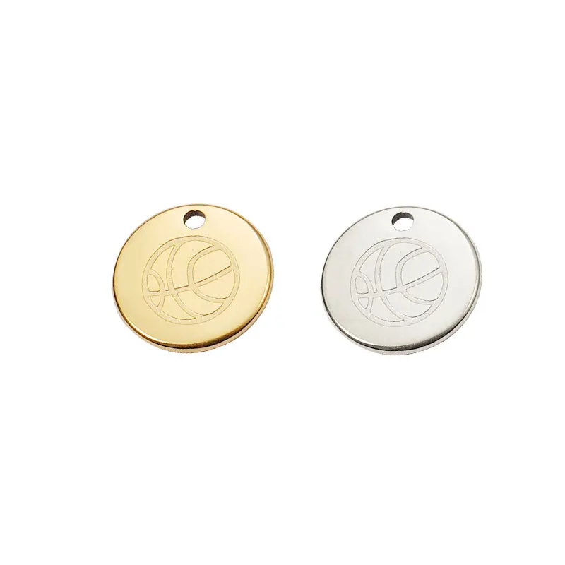 

20Pcs Mirror Polish Stainless Steel Round Corner Engraved Basketball Round Charms For DIY Making Pendant Necklaces Stud Earrings