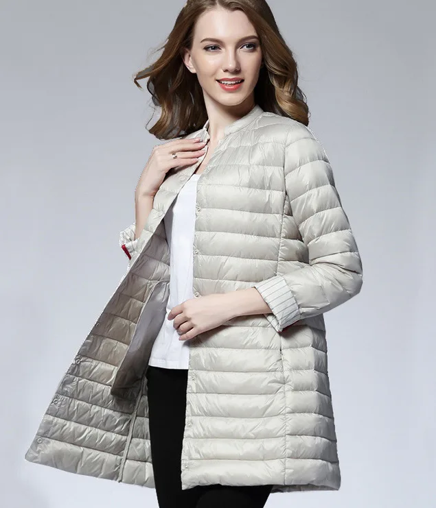 

New Style Small Stand-up Collar down Jacket Women's Mid-length Single Breasted Spring And Winter Slim Fit Super Lightweight Warm