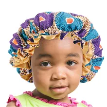 Bonnet de sommeil Extra Large pour enfants, Double couche réglable, africain Ankara, en Satin, turban de nuit, chimio  (4)