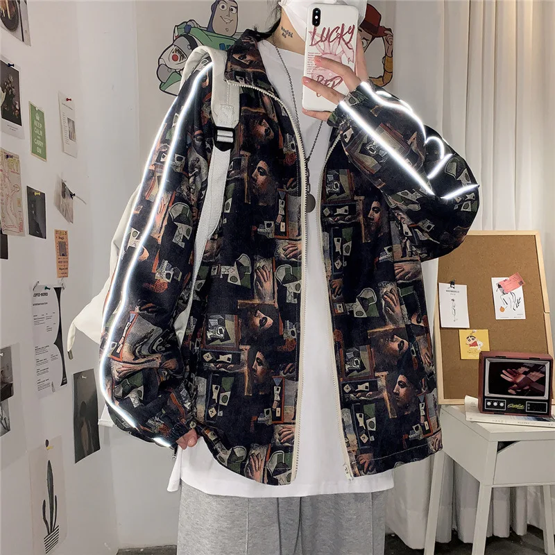 

Spring and autumn reflective outerwear men's trend Korean version of casual personality hip-hop floral jacket men's top