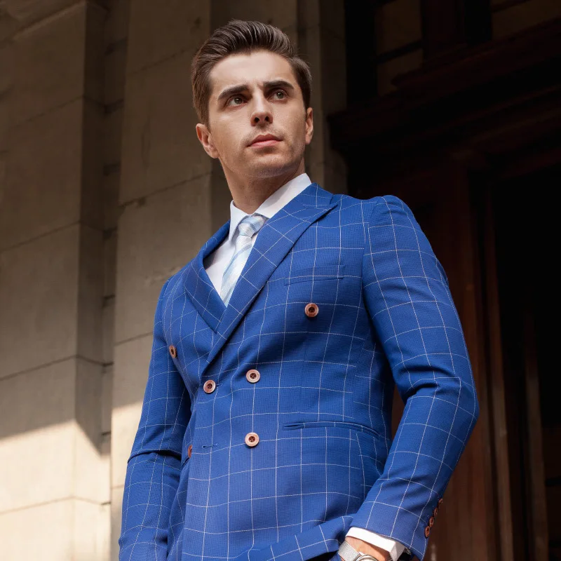 Мужской однобортный Свадебный комплект роскошный из двух предметов в клетку