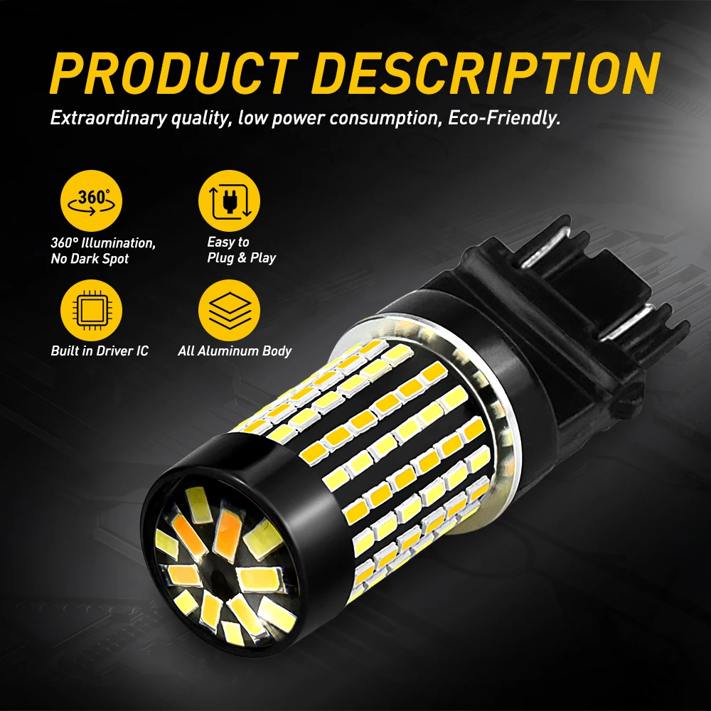 AUXITO T25 светодиодный 3157 3156 3057 3056 P27/7 Вт светодиодный лампы 54 светодиодный 4014 SMD светодиодный лампы заднего сигналы стояночного тормоза 12 V, желтый, белый