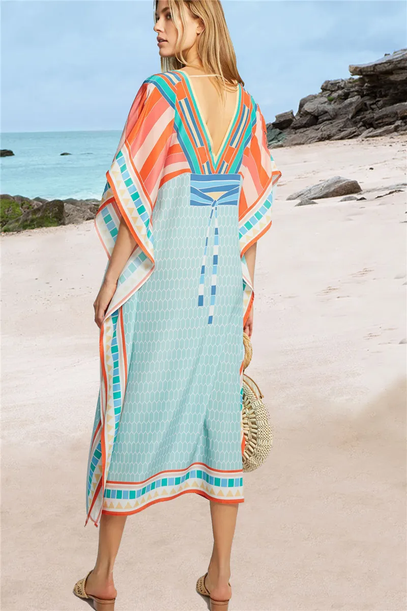Размера плюс г. Пляжная накидка на бикини шифоновое кимоно кафтан саронг пляжная